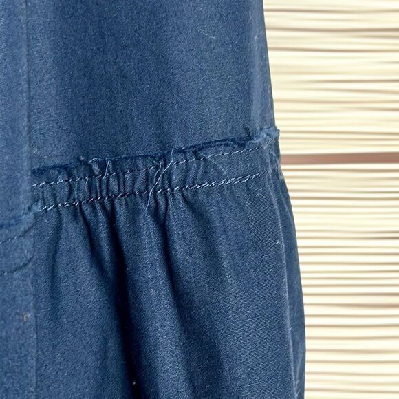 YUNE HO Cotton Navy Blue Peplum Top Relaxed Fit Blouse Drawstring Neck M - Picture 10 of 15